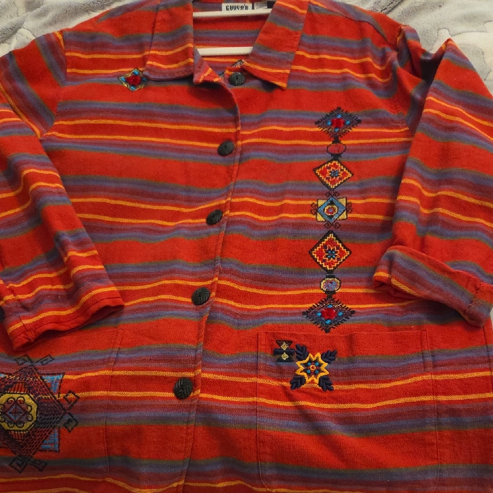 Chico's Multicolor Striped Cotton Jacket